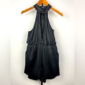 Rehab Black Crinkle Halter‎ Deep V-Neck Sleeveless Romper